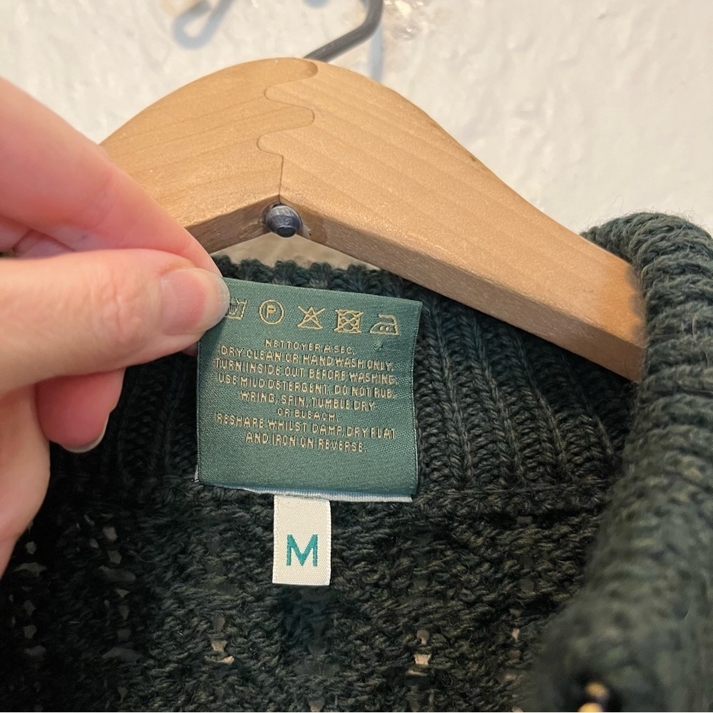 Walker Hawkes Sweater Green Wool Cable Knit Quarter Zip Ireland Jumper Medium M - Picture 6 of 7
